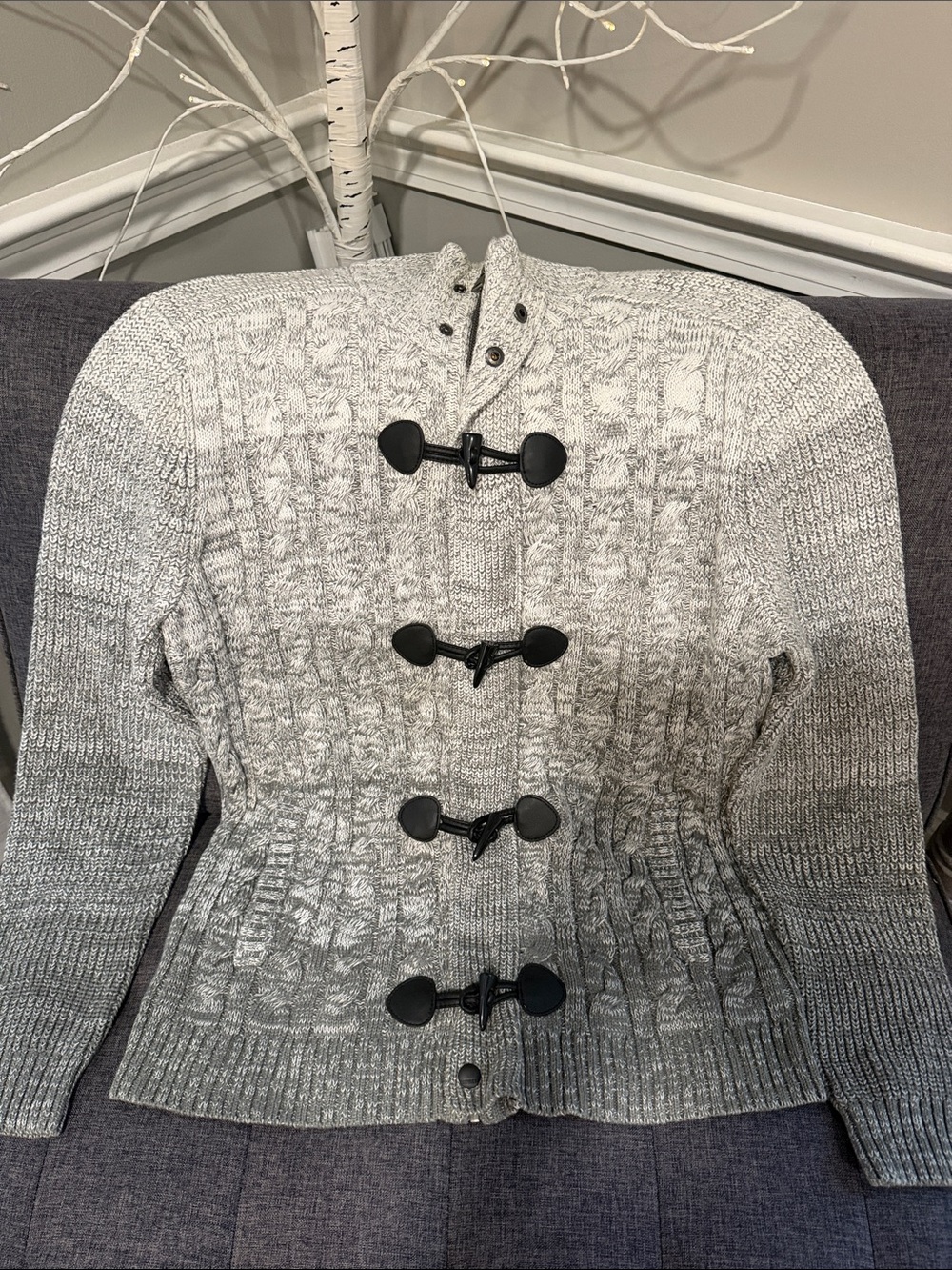 Express Gray Cable-Knit Toggle Pea Coat